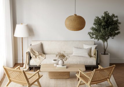 japandi-interior-living-room-with-cozy-sofa-armchair-light-furniture-textured-rug-indoor-plants
